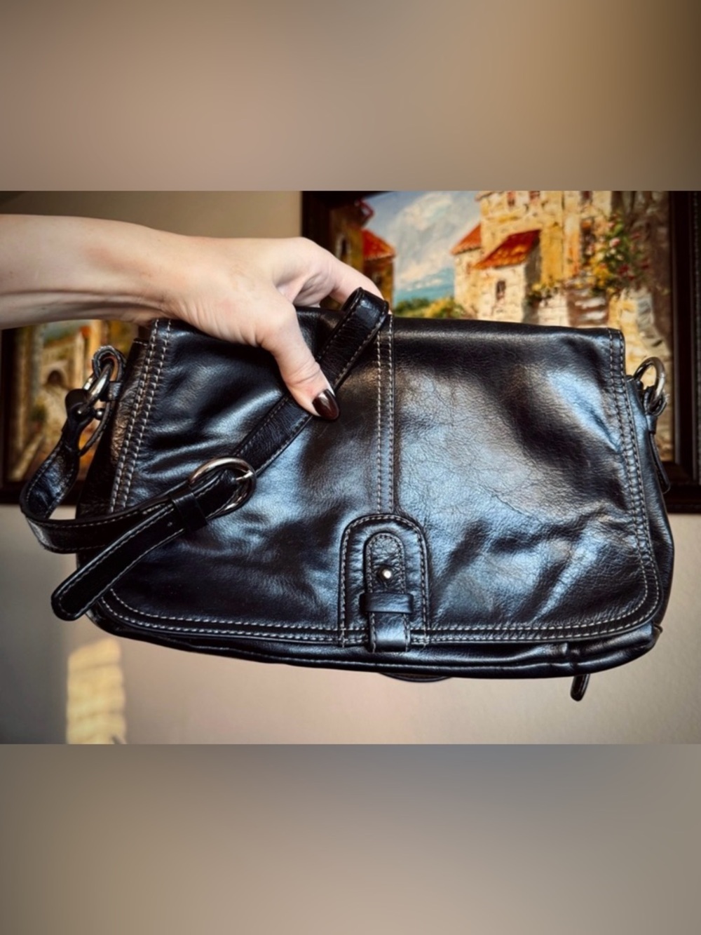 Black Leather Shoulder Bag Purse Giani Bernini